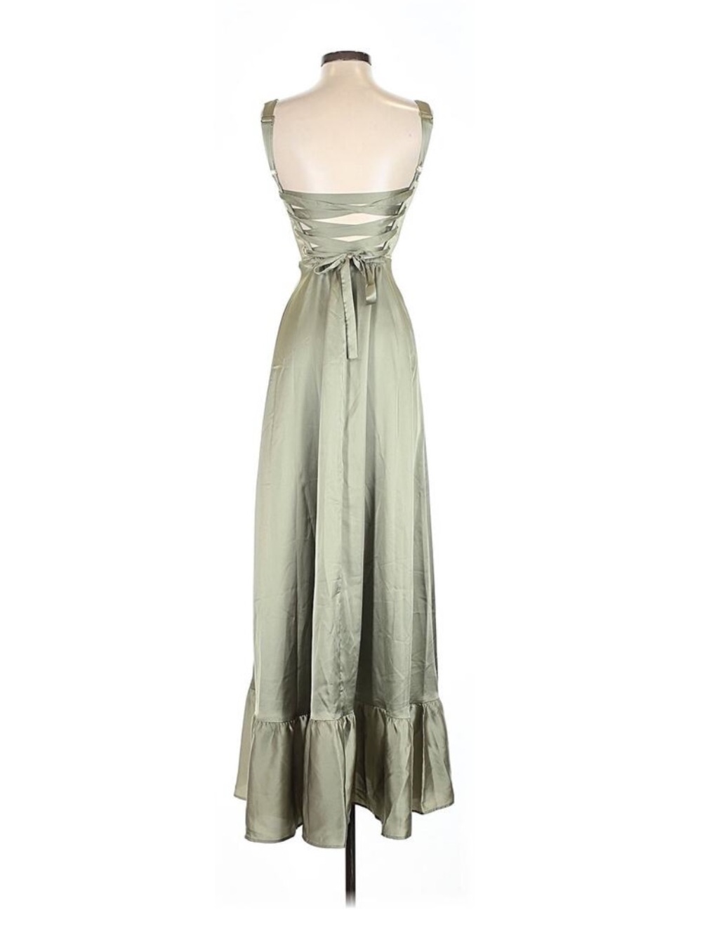 Show Me Your MuMu Clarissa Corset Moss Green Satin Lace-Up Back Dress - Picture 8 of 9